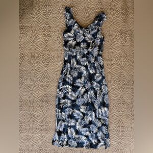Matty M‎ Women's Tropical Palms Blue Maxi Dress Size Large Resort